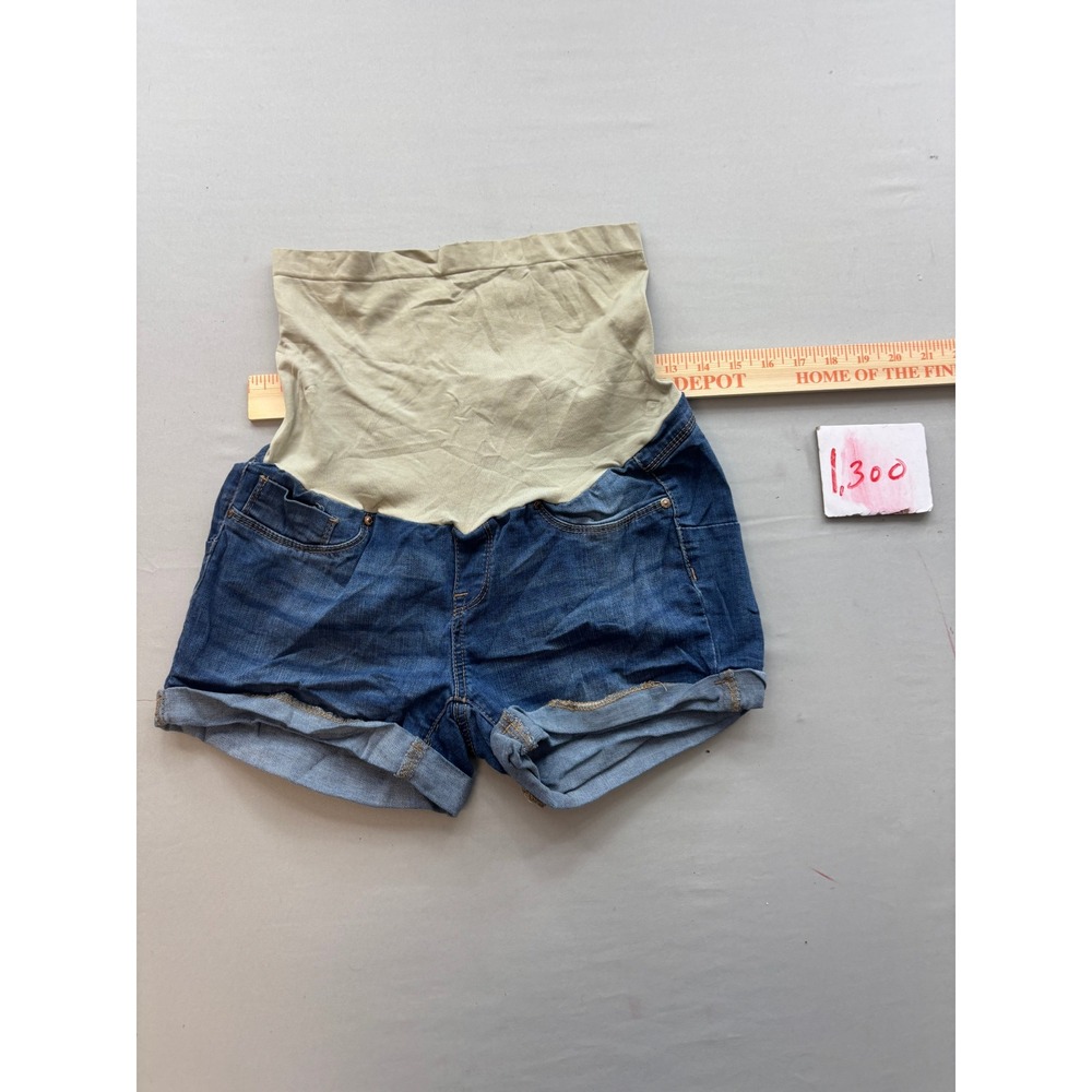 Blue Savvy Maternity Denim Shorts Full Belly Panel Cuffed Medium Wash Size S